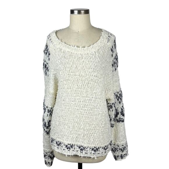 PILCRO Anthropologie Petra Feathered Sweater White Gray Knit Women's Size Medium - Picture 1 of 7